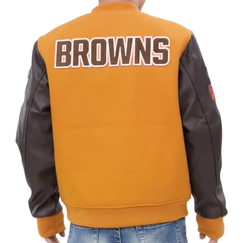 Alternative view of Cleveland Browns Classic Wool & Faux Leather Yellow/Black Varsity Jacket