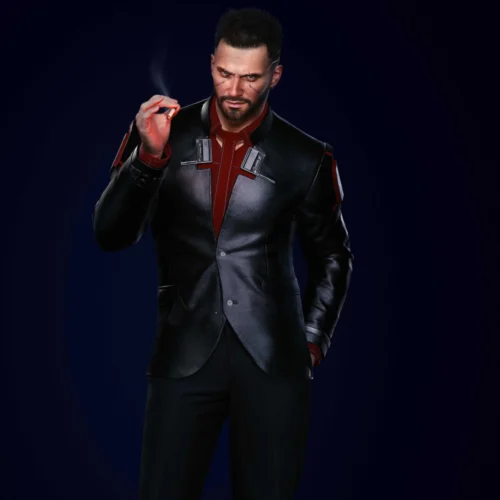 Alternative view of Male Nomad V Black Leather Blazer Cyberpunk 2077