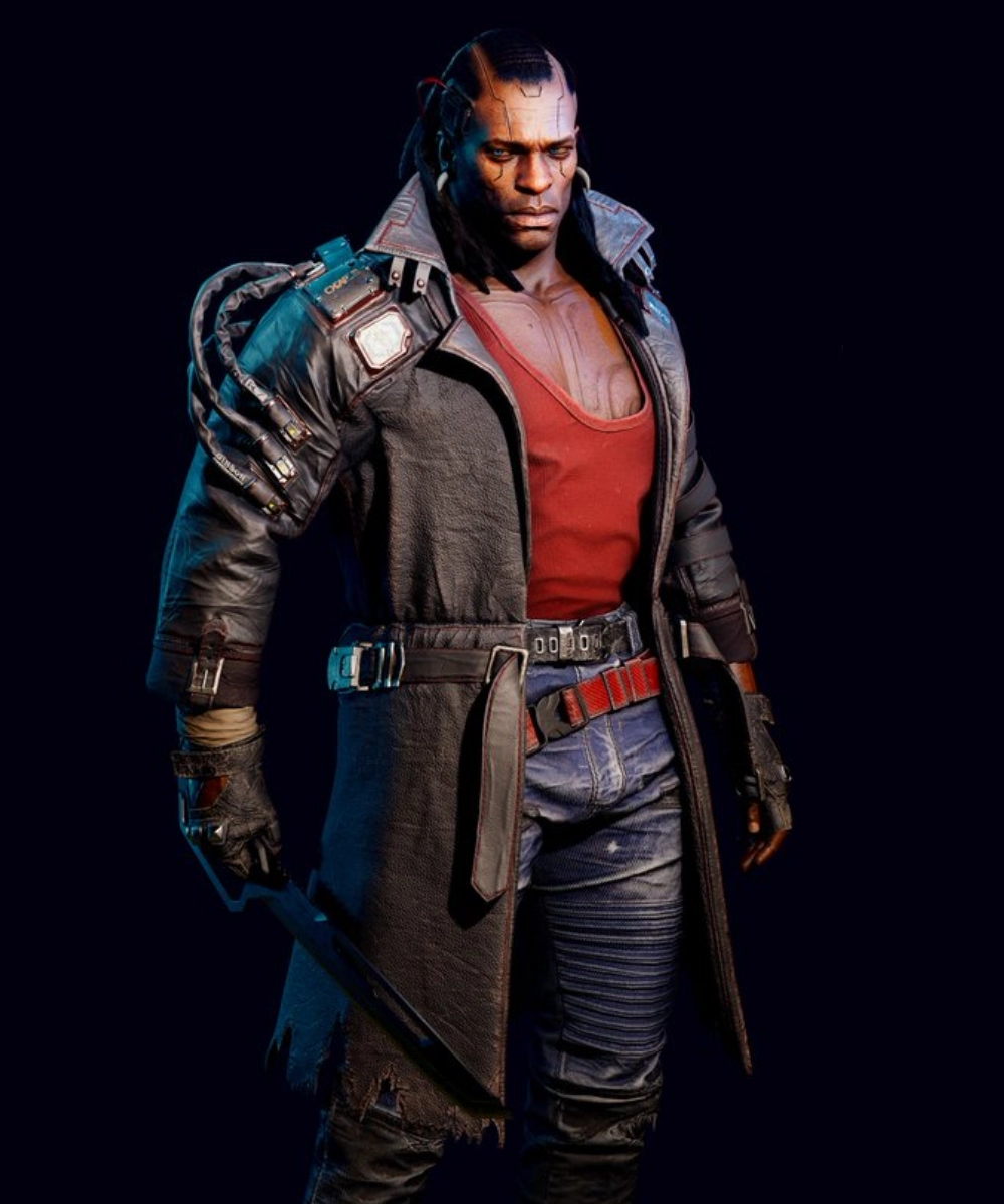Placide Brown Leather Trench Coat Cyberpunk 2077 - Image 4