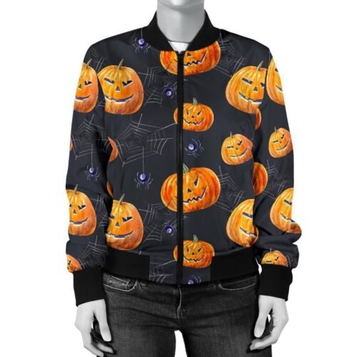 Alternative view of Halloween Pumpkin Print Bomber Black Jacket