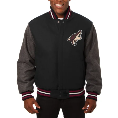 Arizona Coyotes Handmade Two Tone Black & Grey Wool Varsity Jacket