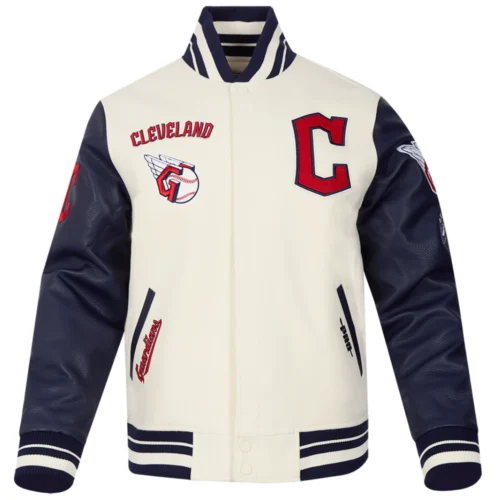 Cleveland Guardians Retro Classic Rib Wool & Leather Varsity Jacket