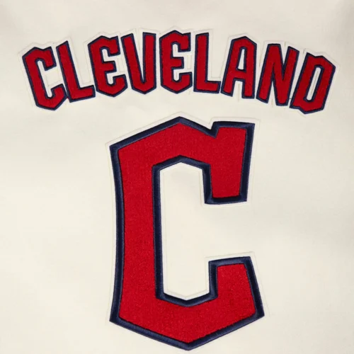 Cleveland Guardians Retro Classic Rib Wool & Leather Varsity Jacket - Image 7