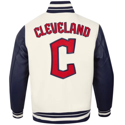Cleveland Guardians Retro Classic Rib Wool & Leather Varsity Jacket - Image 3