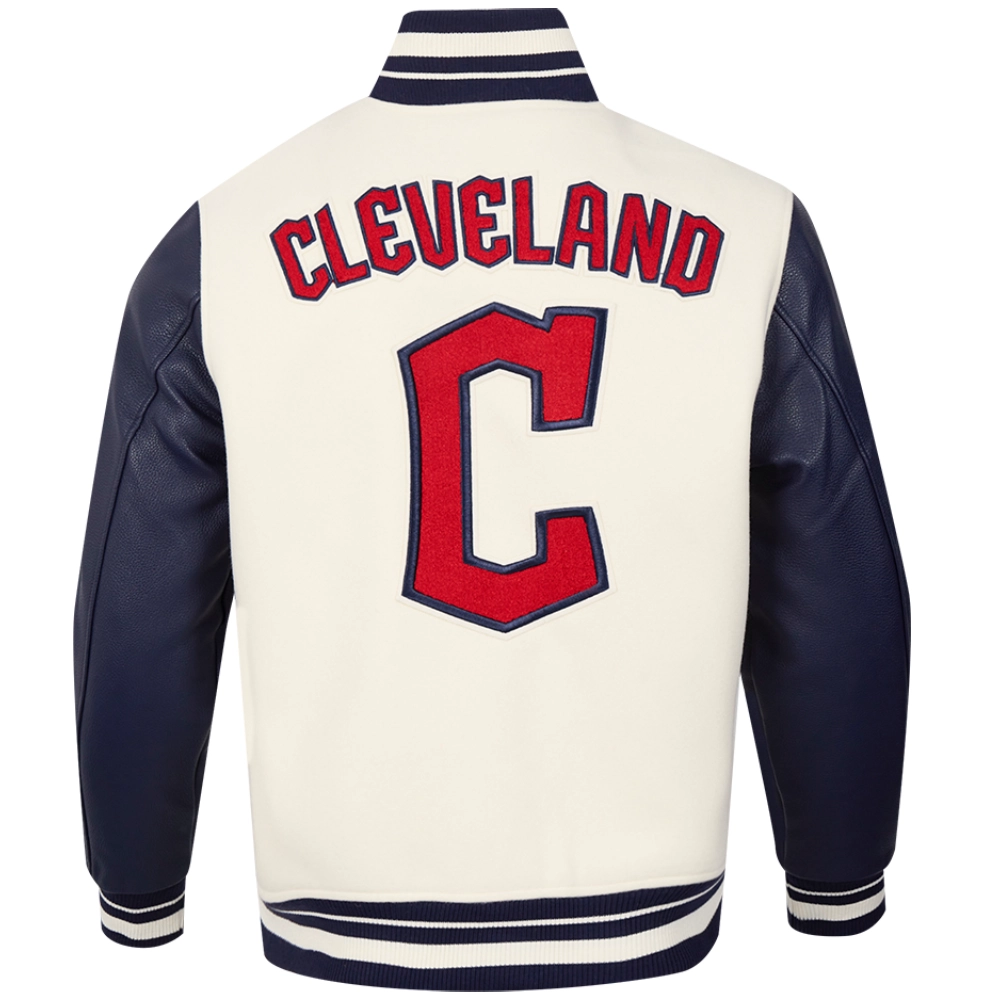 Cleveland Guardians Retro Classic Rib Wool & Leather Varsity Jacket - Image 3