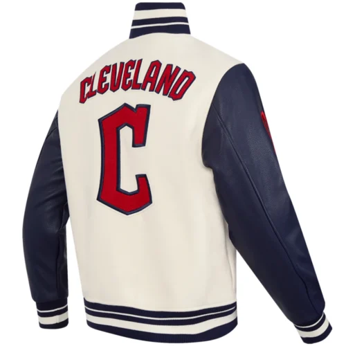 Cleveland Guardians Retro Classic Rib Wool & Leather Varsity Jacket - Image 4