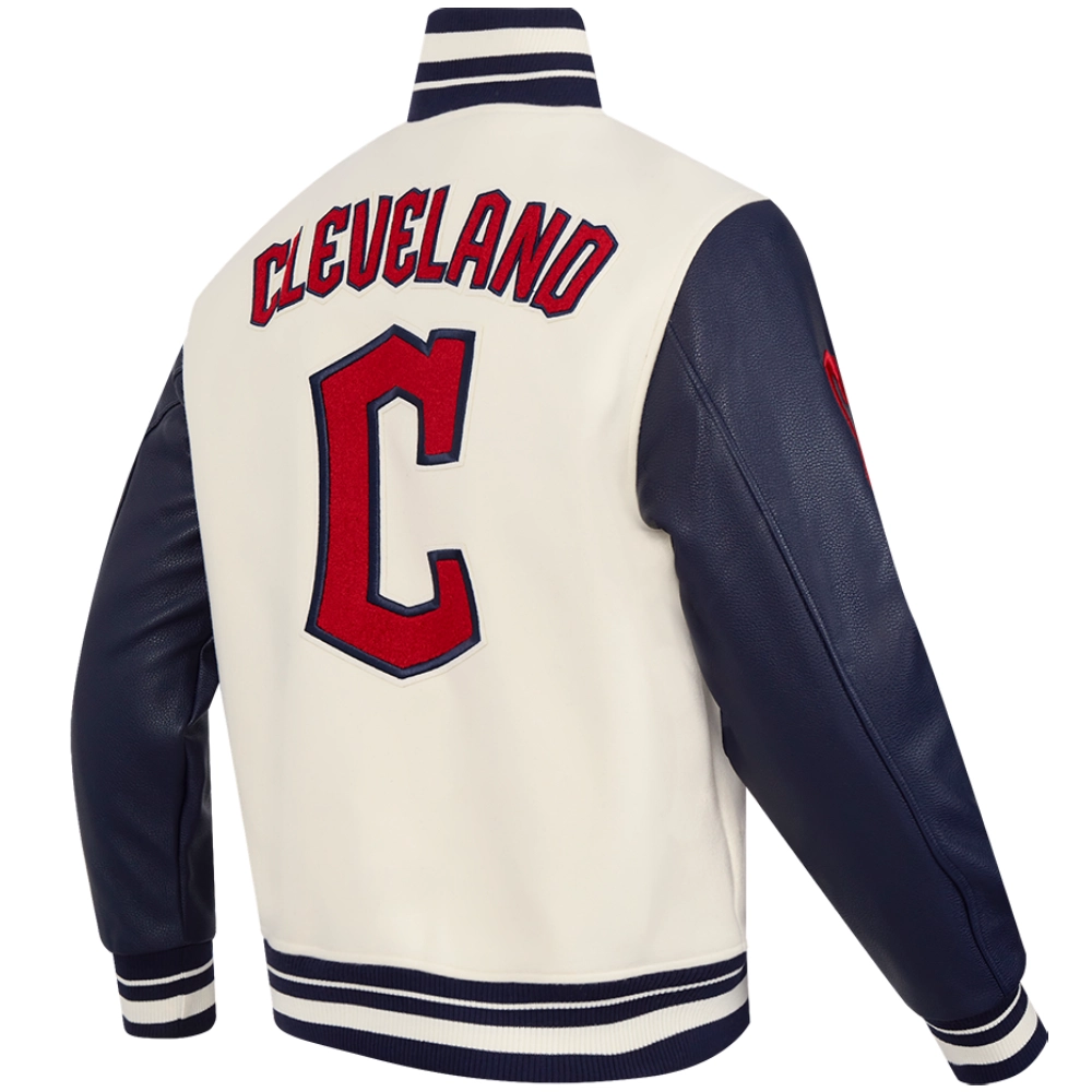 Cleveland Guardians Retro Classic Rib Wool & Leather Varsity Jacket - Image 4