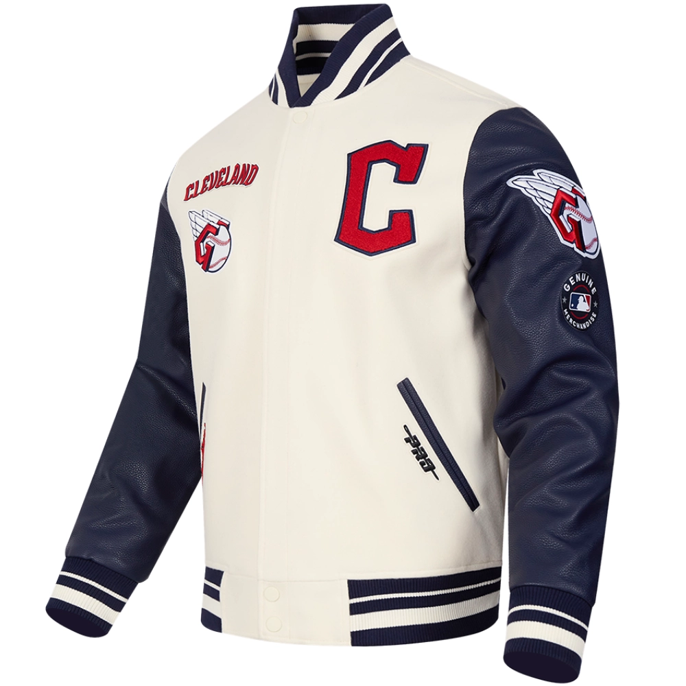 Cleveland Guardians Retro Classic Rib Wool & Leather Varsity Jacket - Image 2