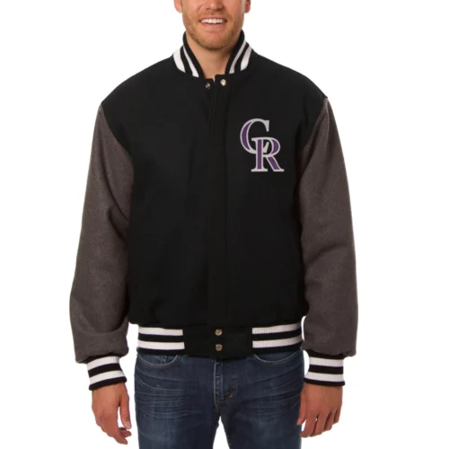 Colorado Rockies Two-Tone Black/Gray Wool Varsity Jacket
