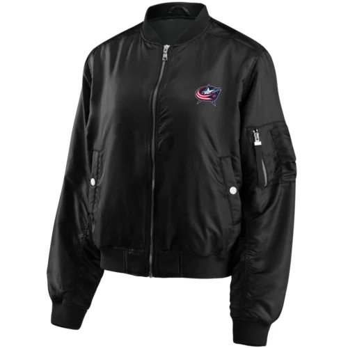 Columbus Blue Jackets Colosseum Full-Zip Bomber Satin Varsity Black Jacket