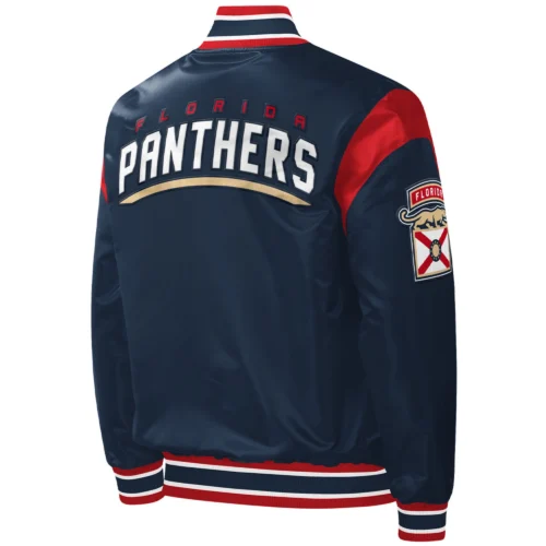 Alternative view of Florida Panthers Force Play Navy Satin Varsity Jacket