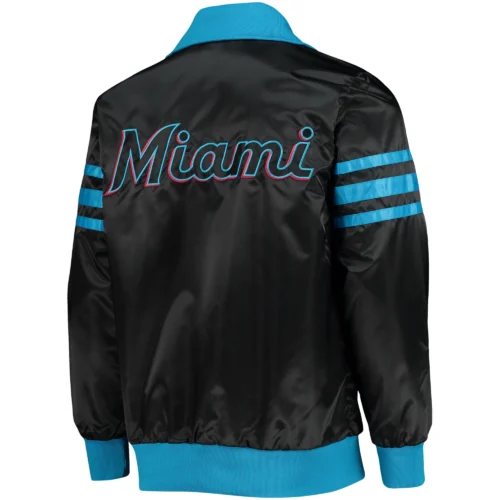 Alternative view of Miami Marlins The Captain II Full-Zip Satin Varsity Black Jacket