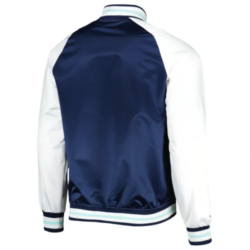 Alternative view of Seattle Kraken Primetime Navy/White Satin Varsity Jacket