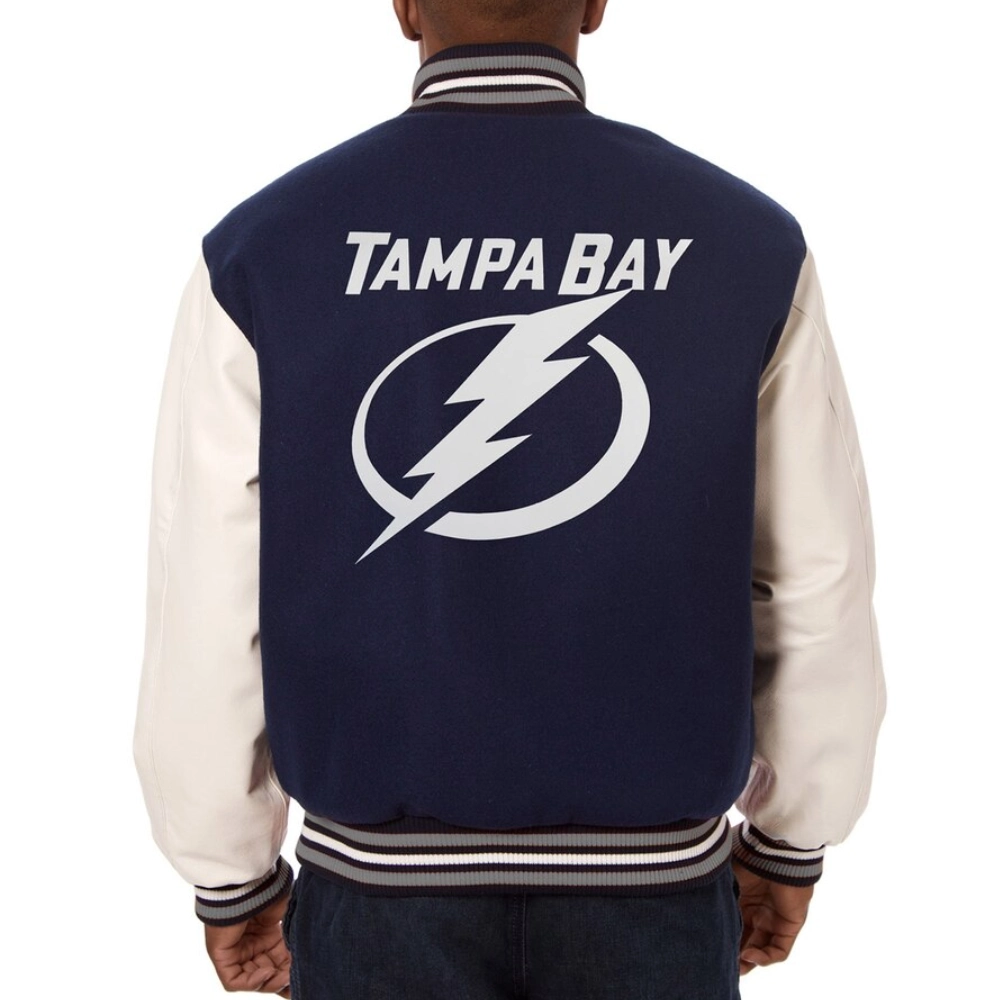 Tampa Bay Lightning Two Tone Navy/White Wool & Leather Jacket - Image 2