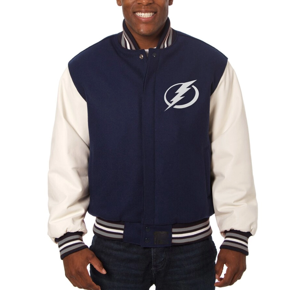 Tampa Bay Lightning Two Tone Navy/White Wool & Leather Jacket
