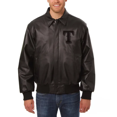 Texas Rangers Shirt Collar Leather Varsity Jacket