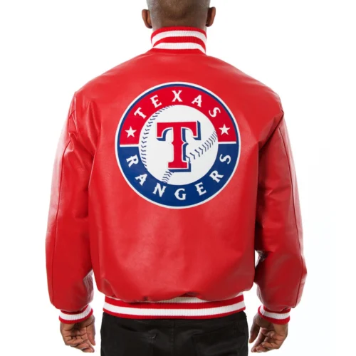 Alternative view of Texas Rangers Classic Ribbed Knitted Red Full Leather Jacket