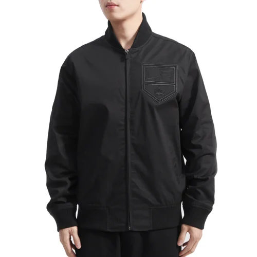 Los Angeles Kings Neutral Twill Black Satin Varsity Jacket