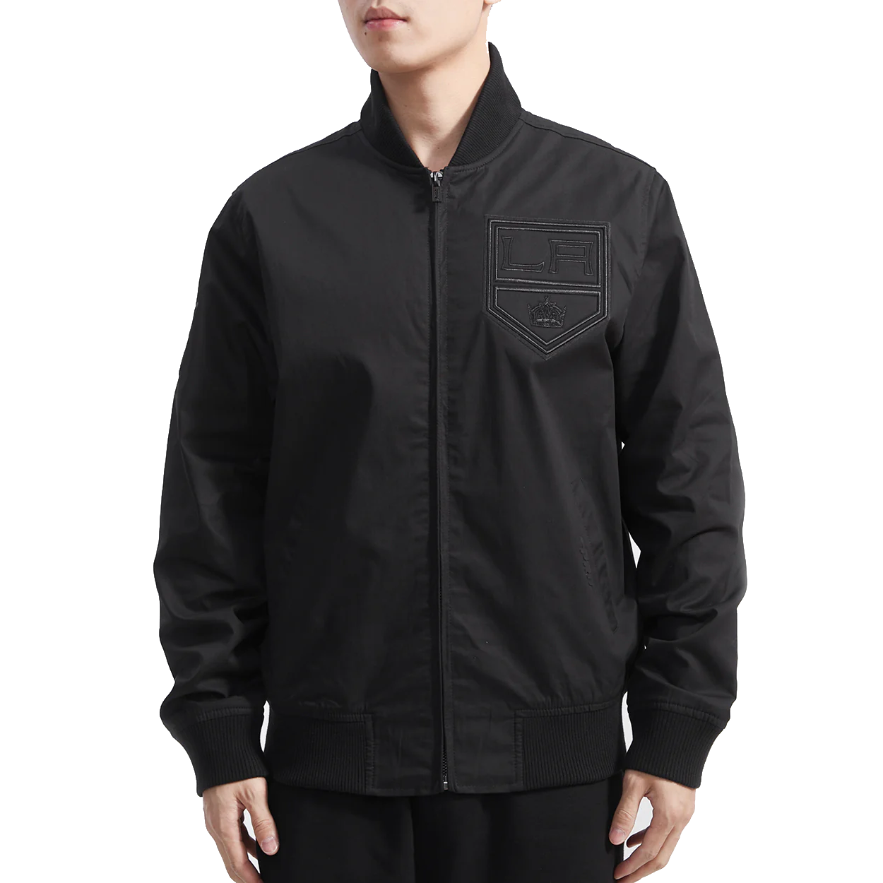 Los Angeles Kings Neutral Twill Black Satin Varsity Jacket
