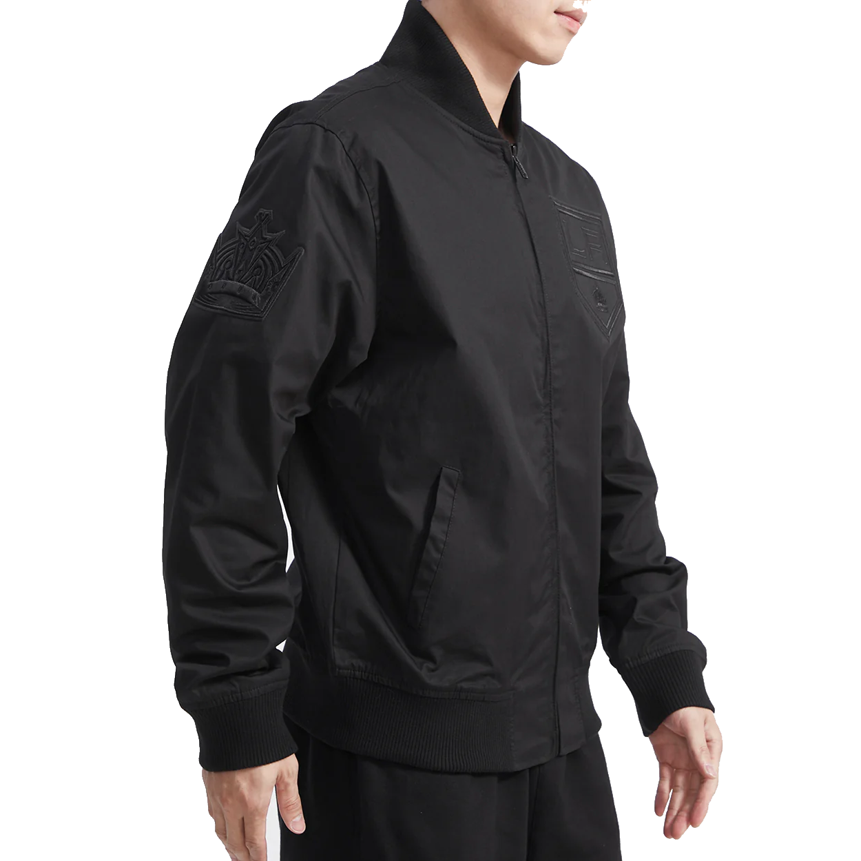 Los Angeles Kings Neutral Twill Black Satin Varsity Jacket - Image 3