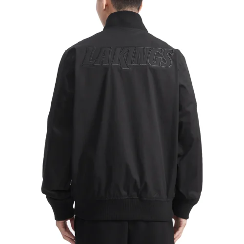 Los Angeles Kings Neutral Twill Black Satin Varsity Jacket - Image 4