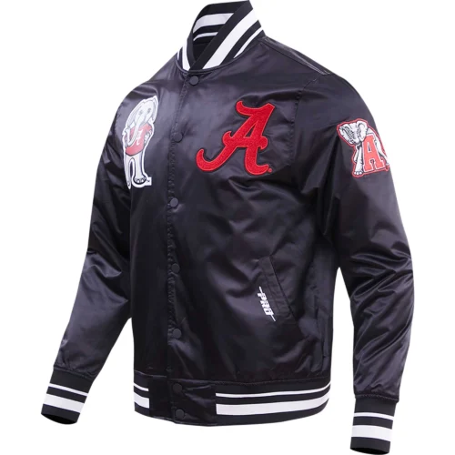 Alabama Crimson Tide Classic Full-Snap Satin Varsity Black Jacket