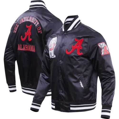 Alabama Crimson Tide Classic Full-Snap Satin Varsity Black Jacket - Image 3