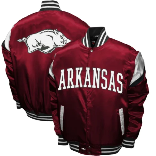 Arkansas Razorbacks Power Full-Snap Satin Varsity Jacket - Image 3