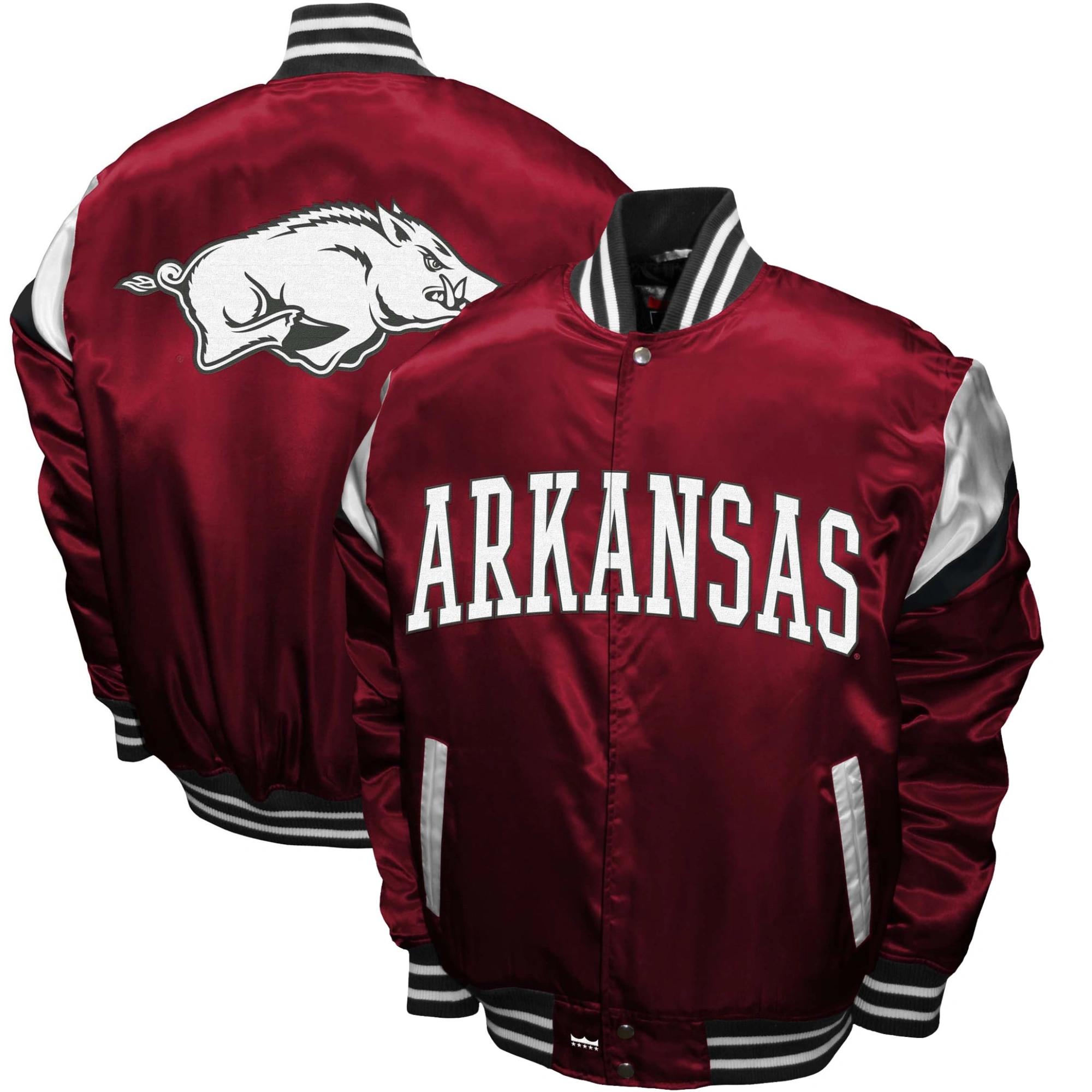 Arkansas Razorbacks Power Full-Snap Satin Varsity Jacket - Image 3