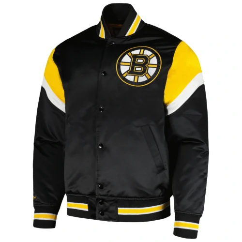 Boston Bruins Cooperstown Heavyweight Full-Snap Satin Varsity Black Jacket
