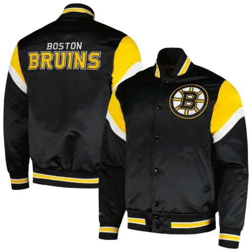 Boston Bruins Cooperstown Heavyweight Full-Snap Satin Varsity Black Jacket - Image 3