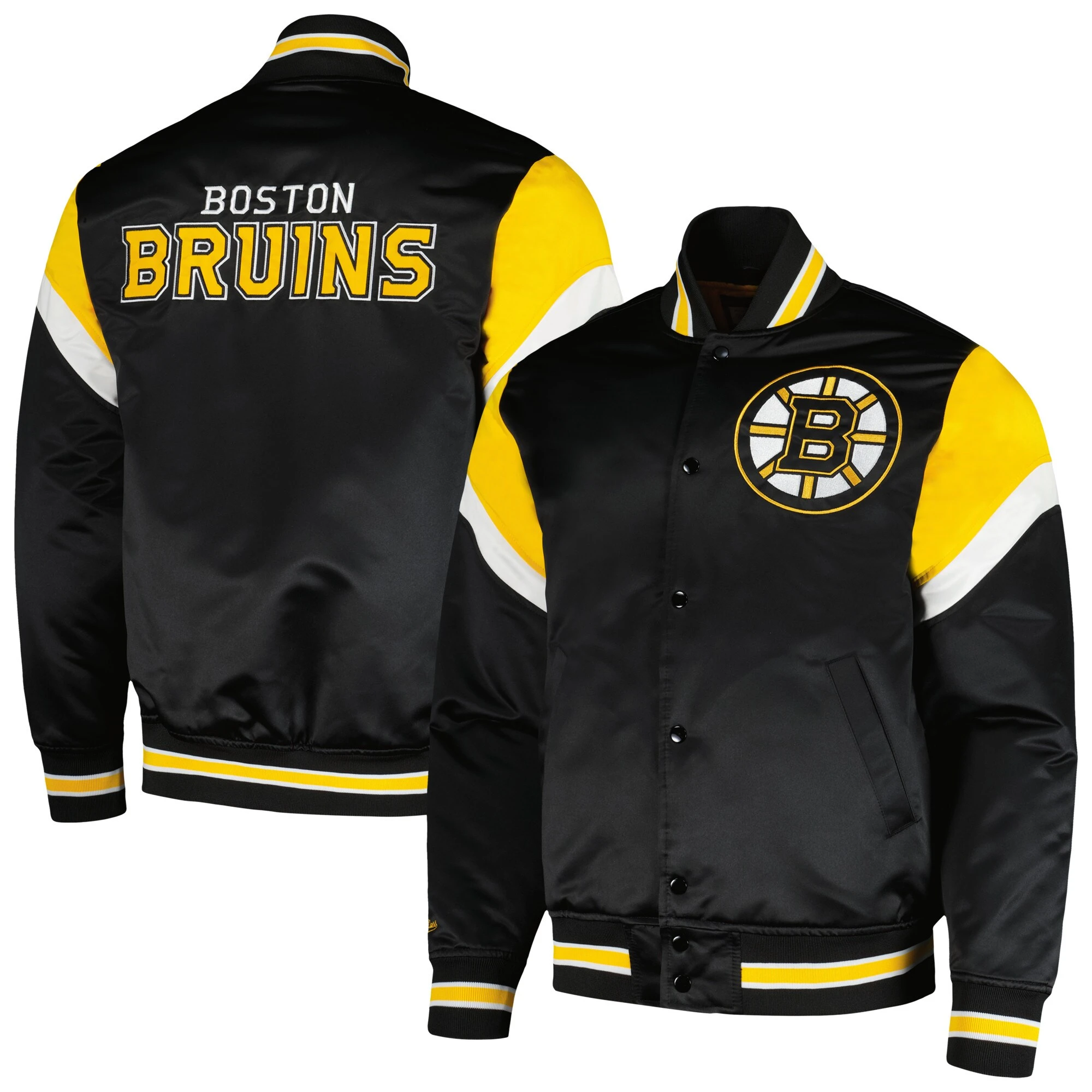 Boston Bruins Cooperstown Heavyweight Full-Snap Satin Varsity Black Jacket - Image 3