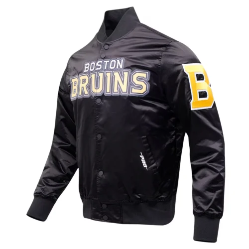Alternative view of Boston Bruins Classic Rib Knitted Satin Varsity Jacket - Black