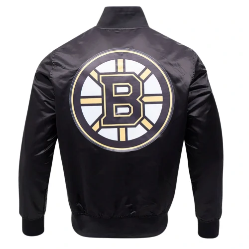 Boston Bruins Classic Rib Knitted Satin Varsity Jacket - Black - Image 4