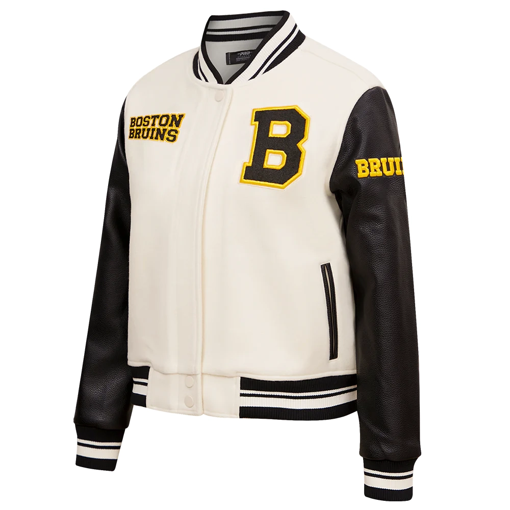 Boston Bruins Retro Classic Women's Wool & Leather Varsity Jacket - Image 2