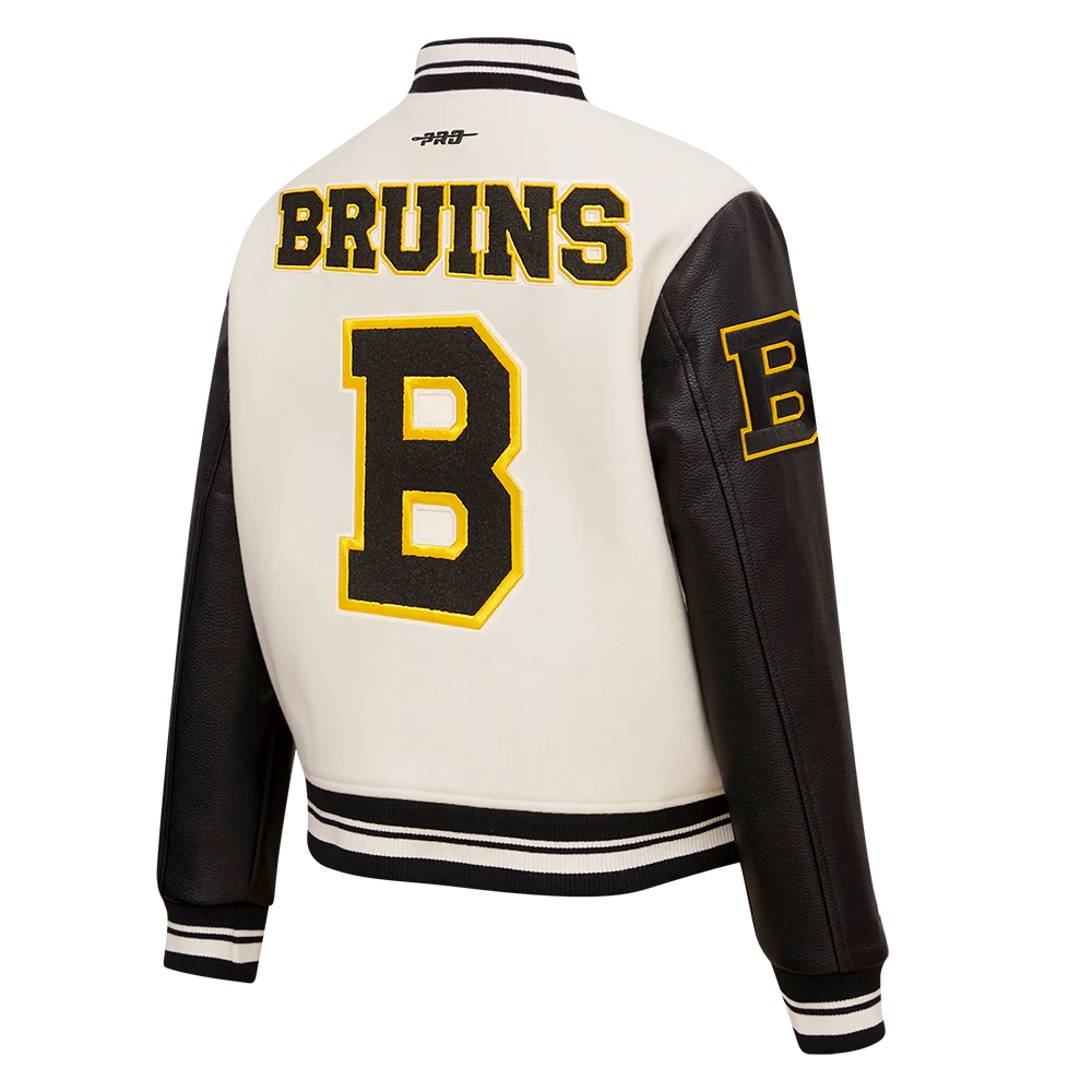 Boston Bruins Retro Classic Women's Wool & Leather Varsity Jacket - Image 3