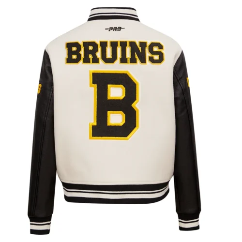 Boston Bruins Retro Classic Women's Wool & Leather Varsity Jacket - Image 4