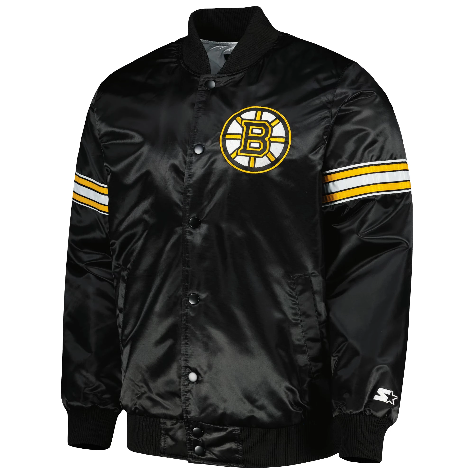Boston Bruins Pick & Roll Black Satin Varsity Jacket