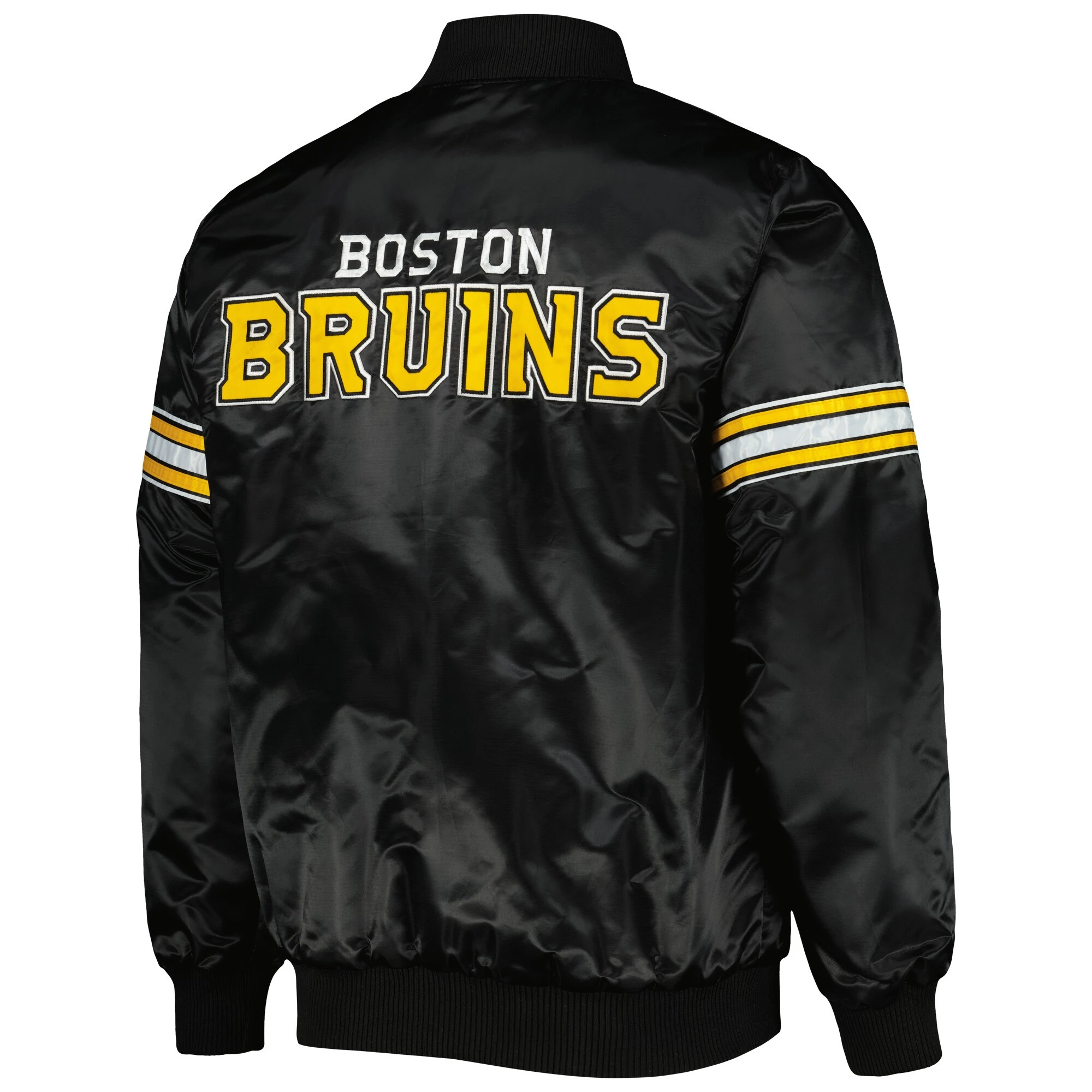 Boston Bruins Pick & Roll Black Satin Varsity Jacket - Image 2