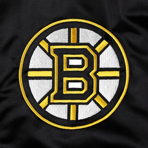 Boston Bruins Pick & Roll Black Satin Varsity Jacket - Image 3