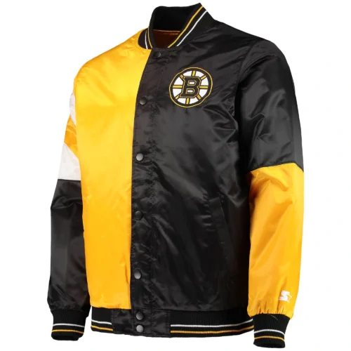 Boston Bruins The Leader Black/Yellow Satin Varsity Jacket