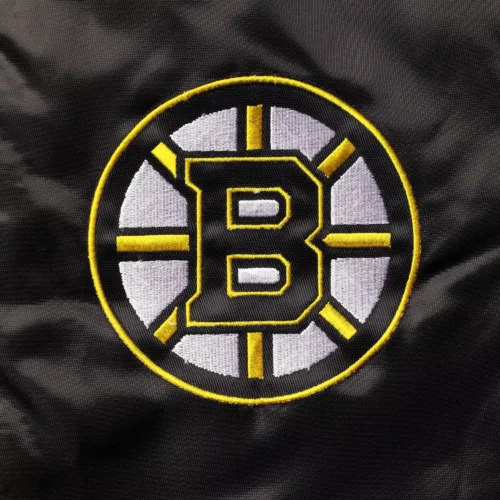 Boston Bruins The Leader Black/Yellow Satin Varsity Jacket - Image 3
