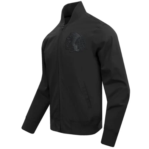 Alternative view of Chicago Blackhawks Neutral Twill Black Satin Varsity Jacket