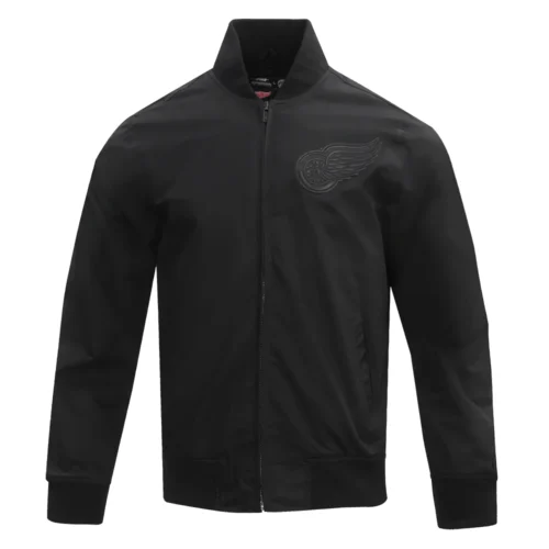 Detroit Red Wings Neutral Twill Black Satin Varsity Jacket