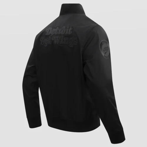 Detroit Red Wings Neutral Twill Black Satin Varsity Jacket - Image 3