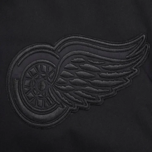 Detroit Red Wings Neutral Twill Black Satin Varsity Jacket - Image 6