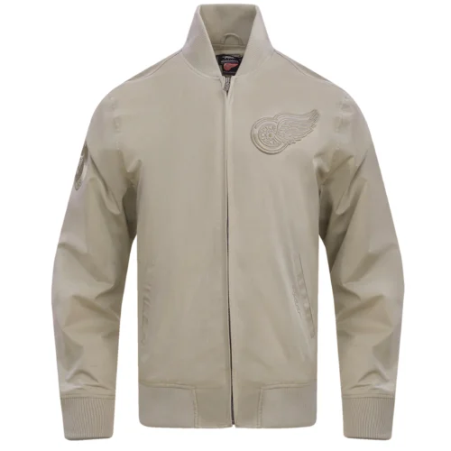 Detroit Red Wings Neutral Twill Taupe Satin Varsity Jacket