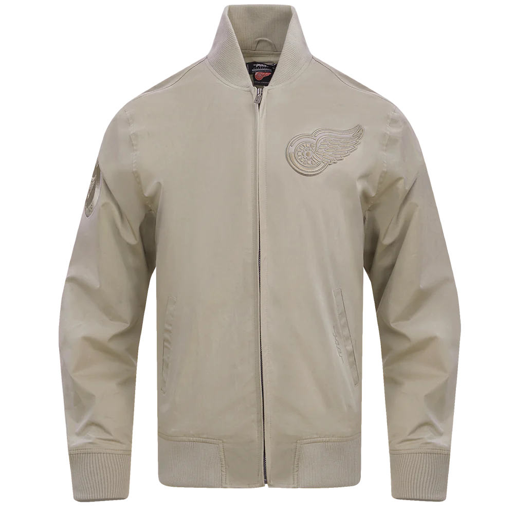 Detroit Red Wings Neutral Twill Taupe Satin Varsity Jacket