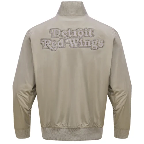 Detroit Red Wings Neutral Twill Taupe Satin Varsity Jacket - Image 4