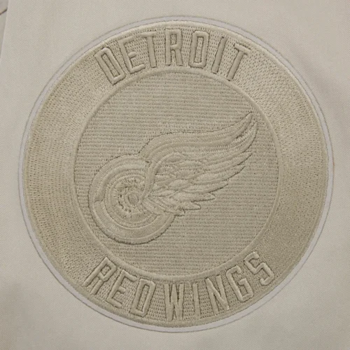 Detroit Red Wings Neutral Twill Taupe Satin Varsity Jacket - Image 5